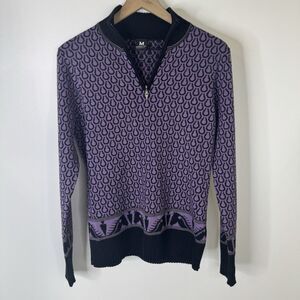 Kerrits Wool Blend 1/4 Zip Sweater Purple Horseshoe Equestrian Horse Sz Medium